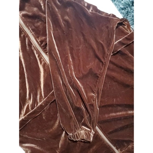 Roaman's Size 1X Brown Velvet Velour 2 Pc Pockets Elastic Waist Athleisure Set - Picture 4 of 14